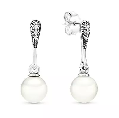 Authentic Pandora Sterling Silver Elegant Beauty Pearl Earrings 290733P  • £86.77