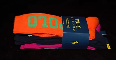 Ralph Lauren POLO Classic Sports Socks 3 Pairs Orange Pink Navy 10-13 • $34.99