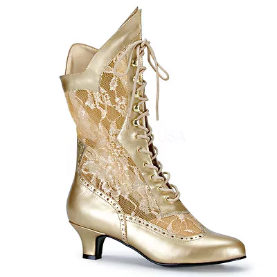 2  Gold Lace Up Victorian Period Vintage Steampunk Fashion Wedding Boots Womans • $67.95