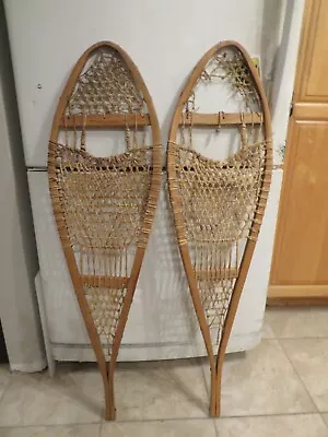 Vintage Wooden Snowshoes Size  41 `` Long By  12 ` Wide  Chalet Decor   3668 • $39.99