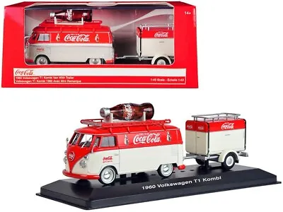 1960 Volkswagen T1 Kombi Van With Trailer Red And Cream Coca Cola 1/43 Diecast • $34.99