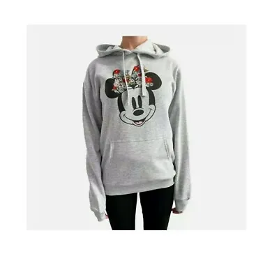 New Disney Minnie Mouse Women Pullover Sweatshirt Hoodie Color Grey Size  L • $22.99