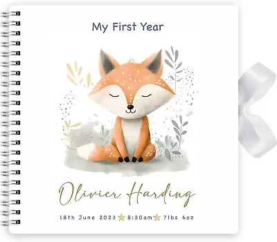 Personalised Fox Design Baby Journal First Year Memory Scrapbook & Photo Album • £12.99