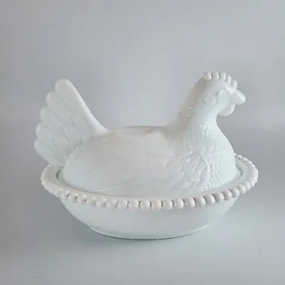 Vintage White Milk Glass Hen On Nest Covered Dish • $20