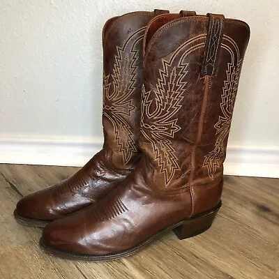 Vtg 1883 Lucchese Size 10.5 D Round Toe Western Men’s Brown Leather Boots N7697R • $150