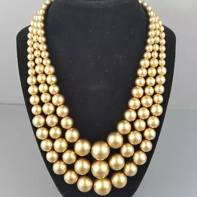 Vintage Gold Tone Multi-Strand Faux Pearl Necklace 18  Graduated Layered • $5.58