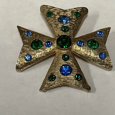 Vintage Rhinestone Maltese Cross Brooch • $5.79