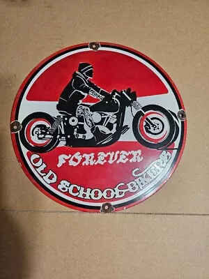 Vintage Porcelain Sign Old School Biker Forever  • $25