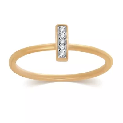 T Shaped Band Ring Round Natural Diamond Accent 14K Yellow Gold Plated Sterling • $138.29