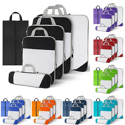 $10.99 • Buy 6Pcs Compression Packing Cubes Expandable Storage Travel Luggage Bags Organizer