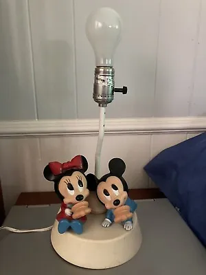 VTG 1984 Baby Mickey & Minnie Mouse Lamp W/ Night Light 3-Way Switch No Shade • $13.64