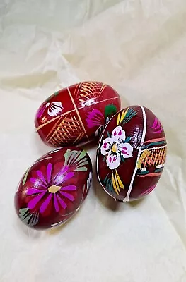 Folk Art Easter Eggs Sets Of 3 Vintage Hand Carved/Painted Wooden  (5 Set Avail) • $15