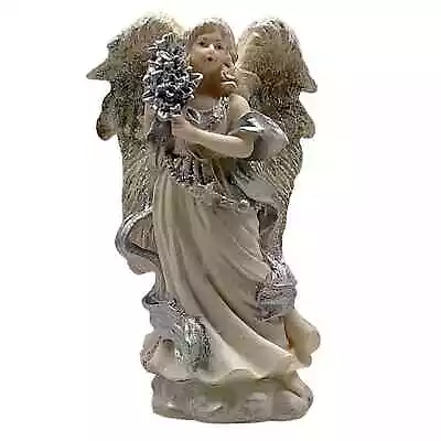 Vintage Angel Resin Figurine Glitter Statue Blue Ribbon Accent K’s Collection  • $12