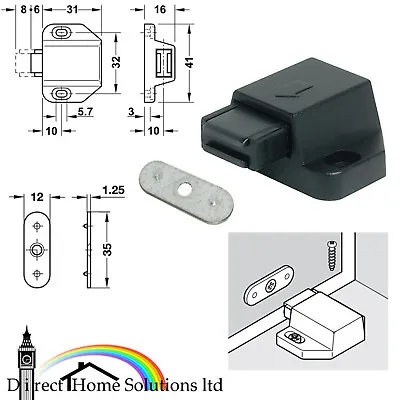 1x Single Magnetic Pressure Catch Push To Open Touch Kitchen Cabinet Drawer Door • £4.49