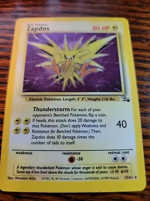 Zapdos 15/62 - Fossil Set - Rare Holo - Vintage WOTC Pokémon Card - MP • $11.99