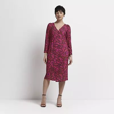 £7 • Buy River Island Womens Midi Dress Petite Pink Floral Wrap Stylish