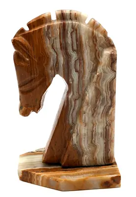 Hand Carved Polished Natural Marble Onyx Horse Head Bookend Caramel • $18.99