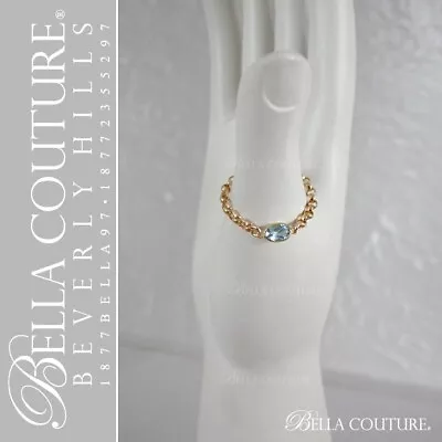 $399fine New 14k Yellow Gold Aquamarine Diamond Faceted Vtg Victorian Chain Ring • $54.99