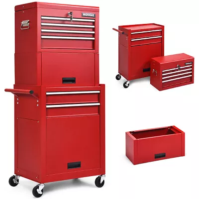 6-Drawer Rolling Tool Chest Storage Cabinet Toolbox Combo Locking W/ Riser Red • $229.99
