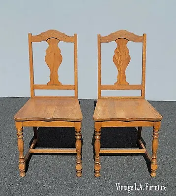 Pair Of Vintage French Country Farmhouse Oak Side Chairs  • $450