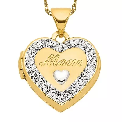 14K Yellow Gold White Crystals Mom Heart Love Personalized Photo Locket ... • $509