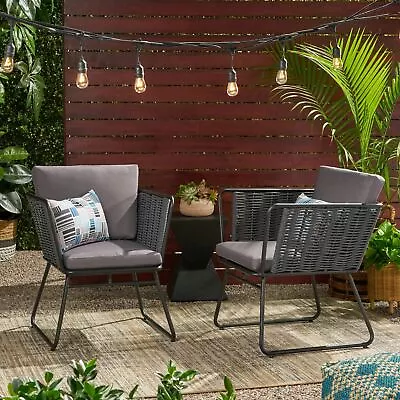 Morocco Modern Outdoor Rope Weave Club Chair With Cushions (Set Of 2) • $196.47