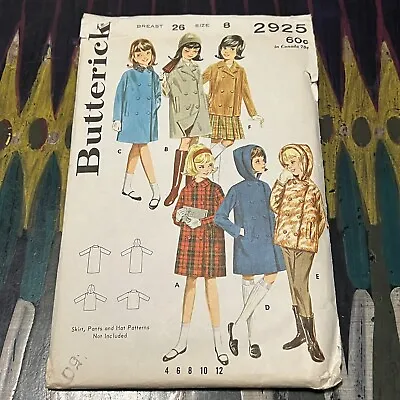 $10 • Buy Vintage 1960s Butterick 2925 Girls Preppy Box Coat + Jacket Sewing Pattern 8 CUT