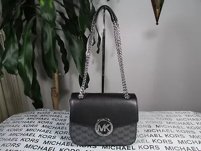 NWT Michael Kors PVC & Leather Fulton Medium NS Flap Shoulder Bag Black • $119