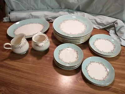 Vintage Lifetime China Gold Crown Dinnerware Set Blue Gold Accent Semi Vitreous  • $265