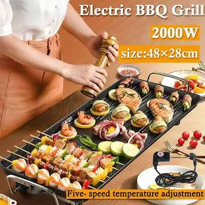 Electric Up To 2000W BBQ Grill Teppanyaki Non-stick Hot Plate Griddle Smokeless • $44.85