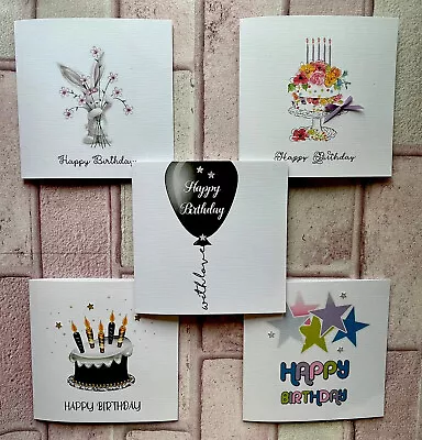 Pack Of 5 HANDMADE Assorted Greeting Cards SPARKLES  Birthday Male Female  P5 • £6.99