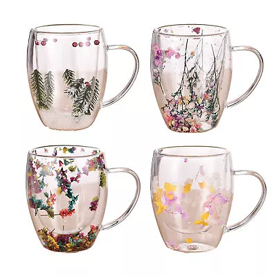 Double Wall Insulated Glass Dried Flower Coffee Glass Mug Tea Cup With Handle • $15.28