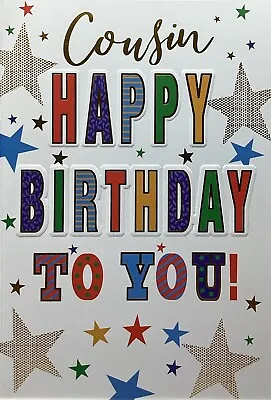 MALE COUSIN BIRTHDAY GREETING CARD BRIGHT HAPPY BIRTHDAY TEXT 7”x5” FREE P&P • £1.99