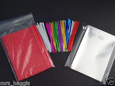 50 X 6  RED CAKE POP KIT  + 4 X 6  CELLO BAGS & METALLIC TWIST TIES  • £5.25