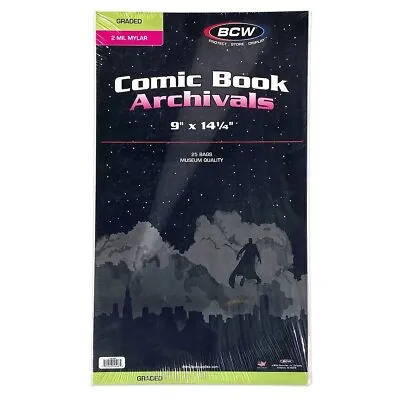 BCW Mylar Graded Comic Book Bags 2 Mil Pack Of 25 Fits CGC Graded 9 X 14.25 New • $22.48