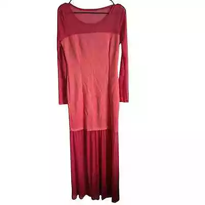 Vintage Y2K New Bell Womens Sz L Maxi Dress Long Sleeve Mesh Coral Pink • $16