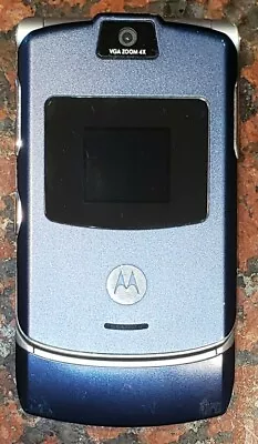 Motorola RAZR V3 (AT&T) Dark Blue And Silver Flip Phone USED WORKING NO BATTERY • $40