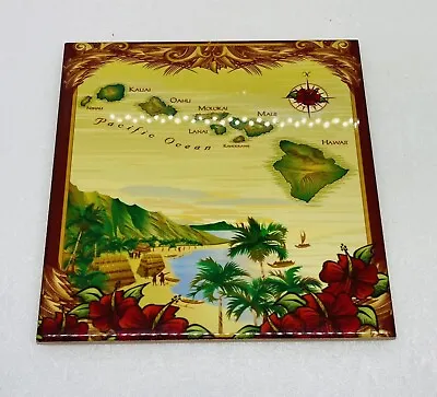 Vintage Hawaii Oahu Maui Island Ceramic Tile Hanging Art Decor 6” Cork Back 18 • $27.22