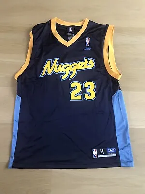 Vintage Reebok Denver Nuggets Marcus Camby Navy Blue Gold Home Jersey Sz Adult M • $40