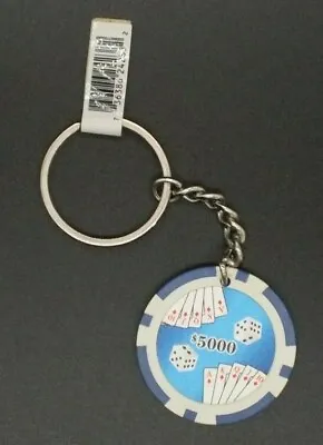 $8 • Buy Two $5,000 Poker Chip Keychain Dice And Cards Blue & Black Stand Las Vegas Chip 