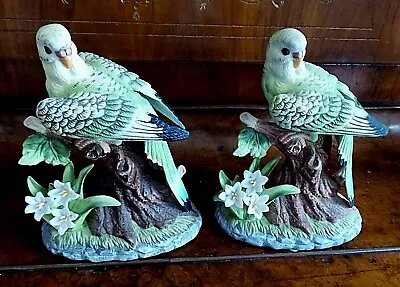 Two Vintage Bisque Handpainted  Green Parakeet Birds Figurines • $39.99