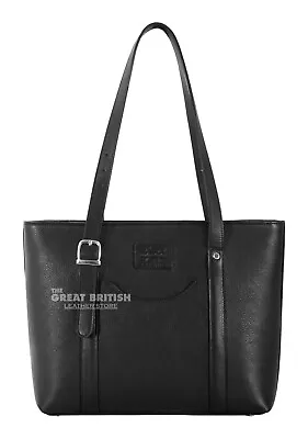 Ladies Real Cowhide Leather Tote Bag Black Handbag Shoulder Messenger Bag Purse • £59.49
