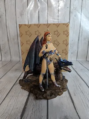 RARE Vintage AAFI Johnlou Woman Warrior Princess Dragon Ceramic Figurine W/ Box • $60