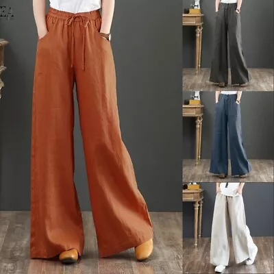 ZANZEA Womens Wide Leg Plain Culottes Pants Loose Drawstring Long Chino Trousers • $27.07