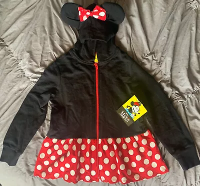 Disney Minnie Mouse Girls Zip Hoodie Jacket W/ Ears Size XS (4/5) NWT • $16.19