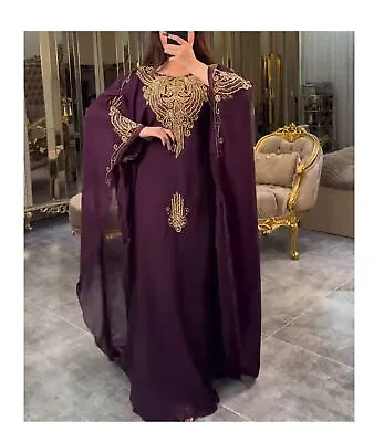 Purple Moroccan Wedding Dress Kaftan Casual Dubai  Kimono Gown Abaya Maxi Long • $68