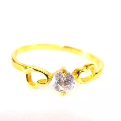 Solitaire 24K Gold Plated Cubic Zirconia Two Heart Engagement Ring Size N UK • £12.24