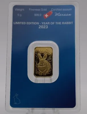 5 Gram Gold Bar 2023 Year Of The Rabbit - Argor Heraeus- 999.9 Fine • $425