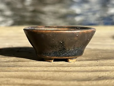 Vintage Glazed Japanese Oval Shohin Mame Bonsai Pot MUTOU 1 7/8  • $85