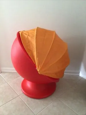 IKEA Ps Lömsk Red Orange Hood Canopy Revolving Spinning Kids Egg Chair  • £85.90